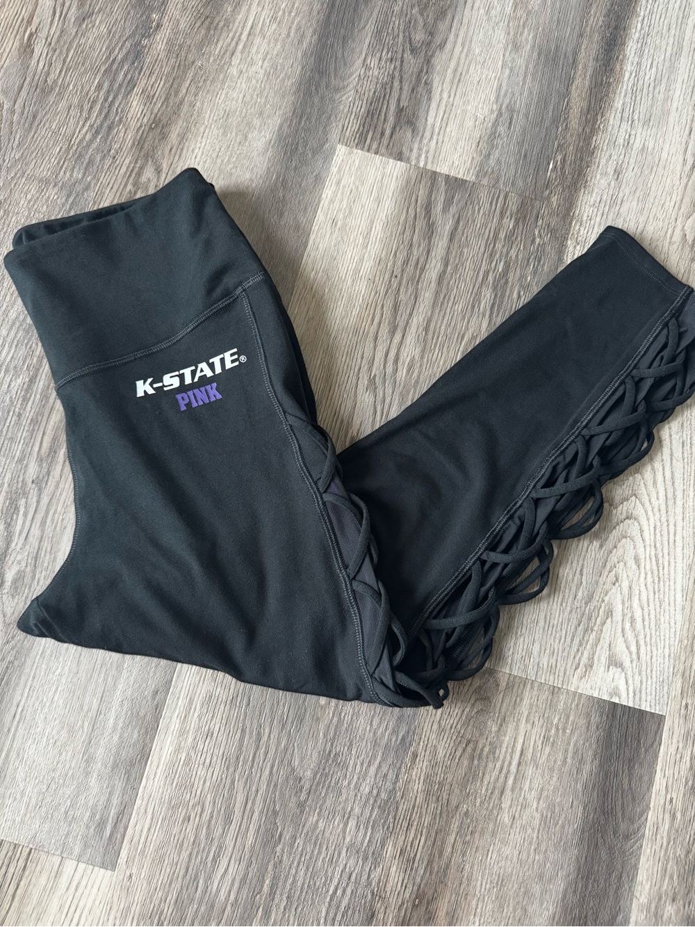 PINK Victoria's Secret Black K-State Side Lattice Leggings